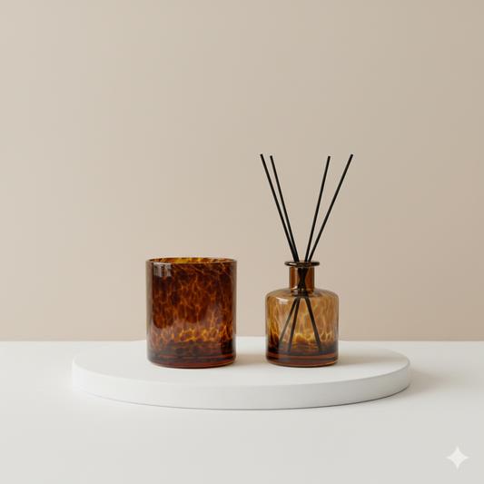 Tortoiseshell Amber Glass Diffuser and Candle Set